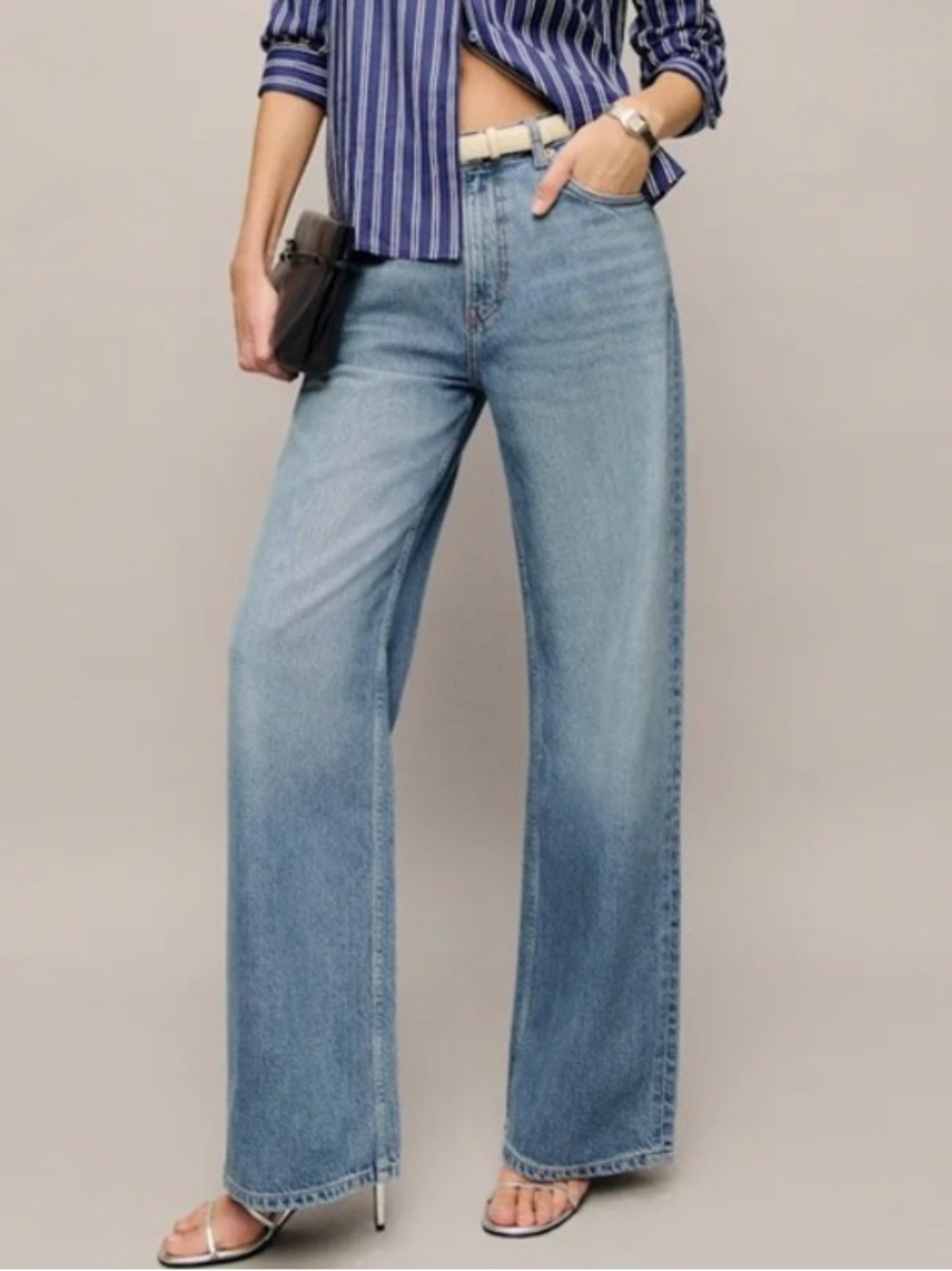 Reformation Palmer Lived-In Baggy Blue Wide-Leg Jeans